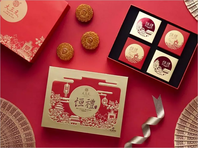 大三元恒禮月餅禮盒包裝設計，起鼓工藝的精心運用