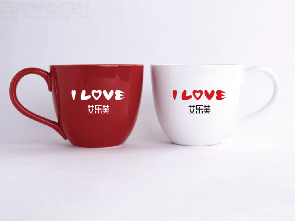 洛陽艾樂芙酒店管理有限公司艾樂芙情侶主題酒店標(biāo)志設(shè)計之情侶茶杯應(yīng)用效果