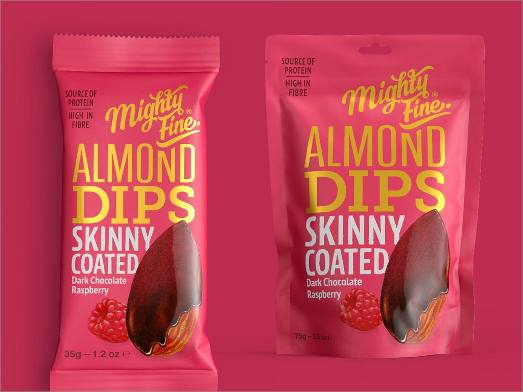 英國(guó)Mighty Fine黑巧克力覆盆子杏仁蘸醬休閑零食包裝設(shè)計(jì)