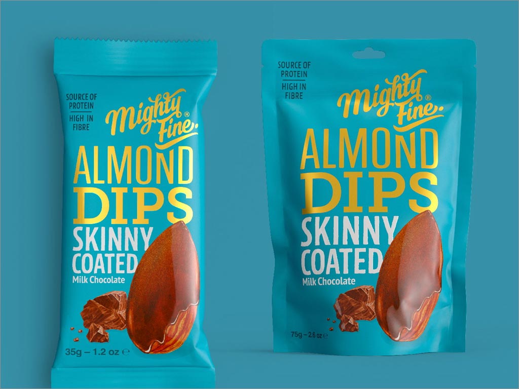 英國(guó)Mighty Fine牛奶巧克力杏仁蘸醬休閑零食包裝設(shè)計(jì)