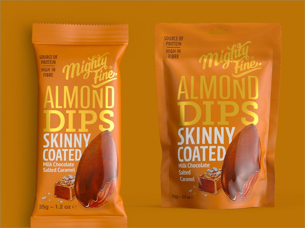 英國(guó)Mighty Fine鹽漬焦糖牛奶巧克力杏仁蘸醬休閑零食包裝設(shè)計(jì)