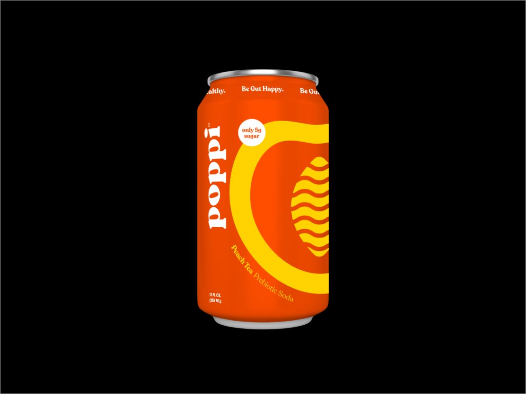 Poppi蜜桃茶益生元蘇打水飲料包裝設(shè)計