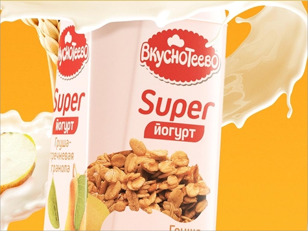 俄羅斯Вкуснотеево水果酸奶包裝設(shè)計局部特寫