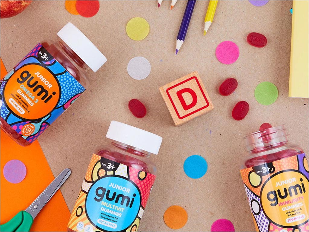 流行藝術(shù)風格的英國Gumi維生素糖果瓶貼包裝設計