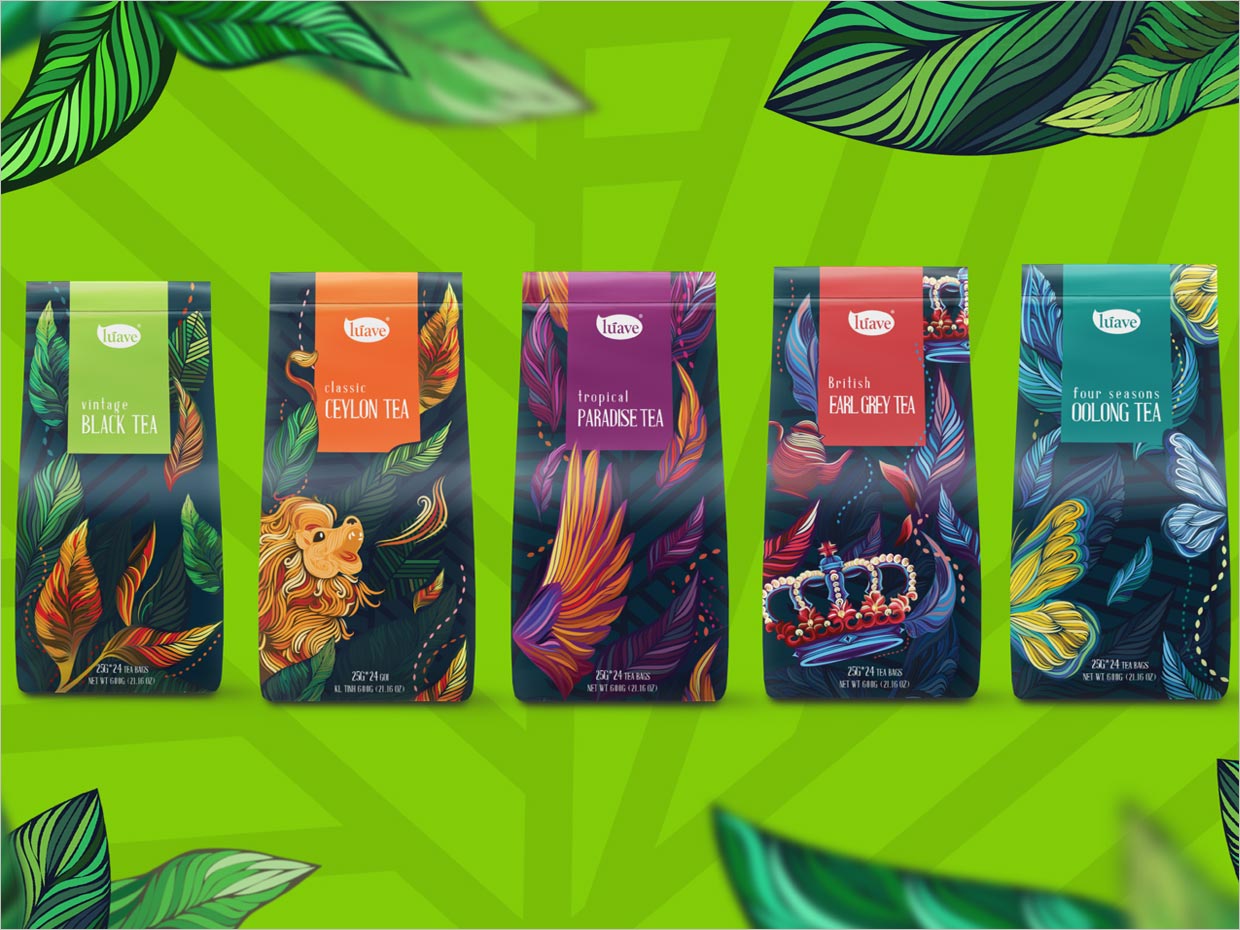 采用鮮活插圖的越南Luave Tea茶包裝設(shè)計